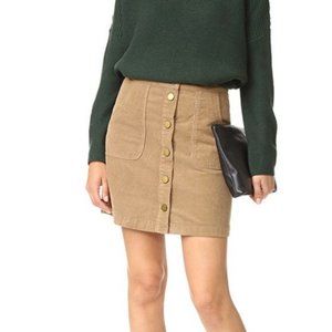 TORY BURCH Corduroy Tan Snap Front Button Mini Skirt 10 Straight NWT Designer